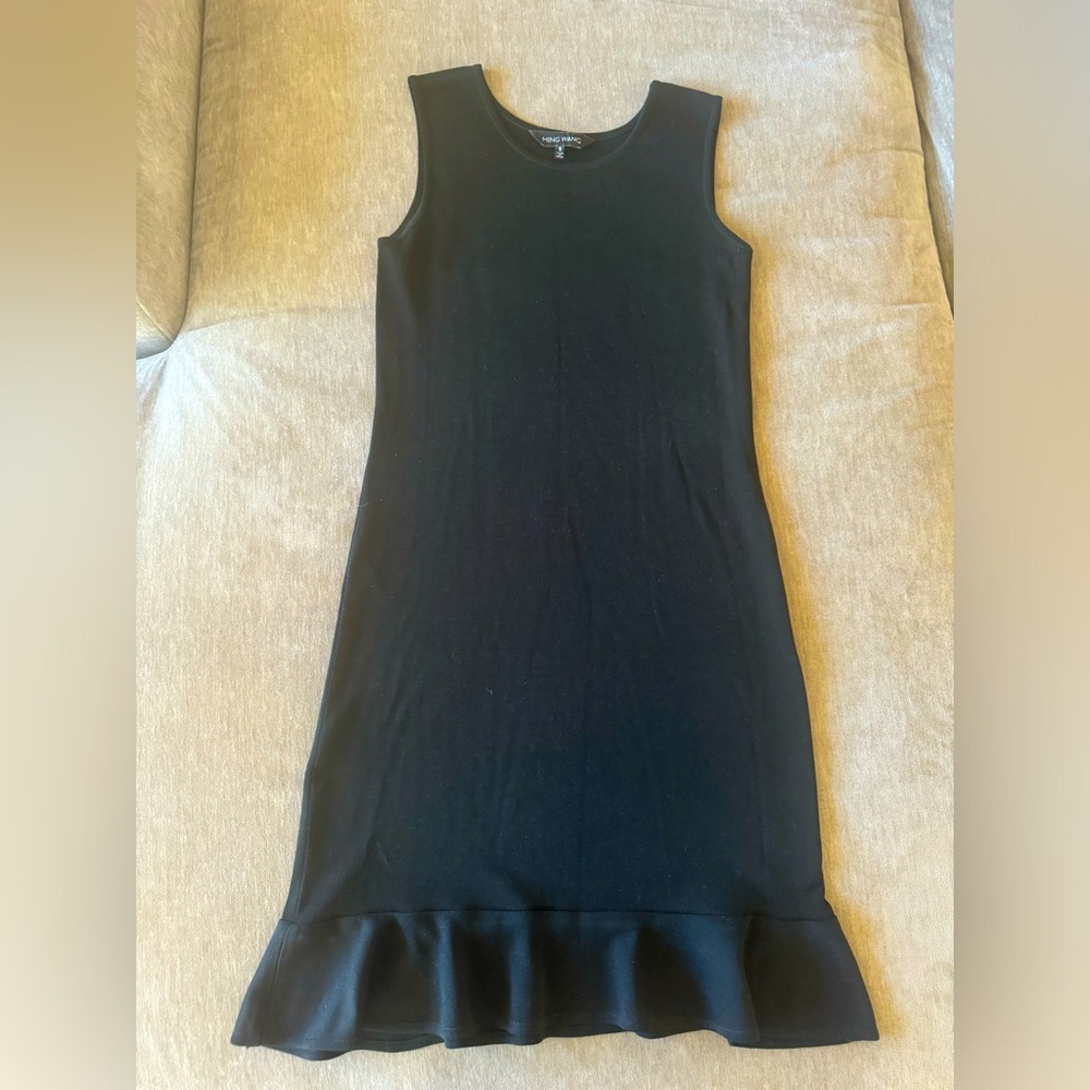 Ming Wang Black Sleeveless Ruffle Hem Midi Dress